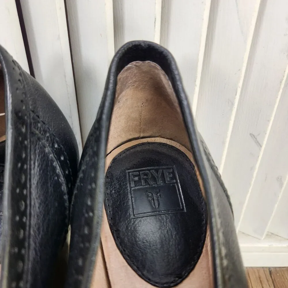 Frye Naiya Kiltie Moc Platform Pumps Womens 9.5M Black Chunky Stacked Heel Shoes
